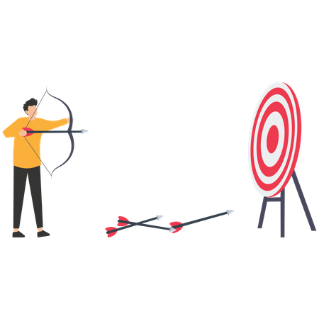 Businessman hit Many arrows missed target mark miss  Illustration