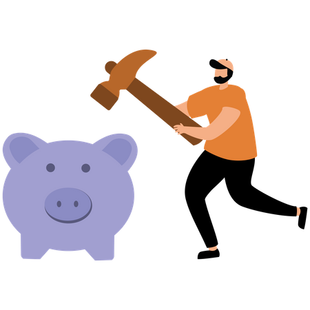Businessman hits a piggy bank for personal finance concept  Illustration