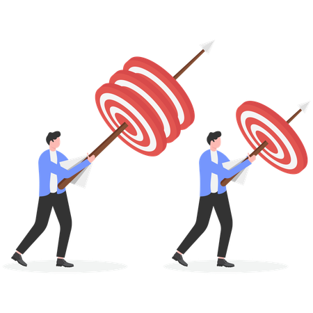 Businessman hits three targets with long arrow while another businessman can only hit one target  Illustration