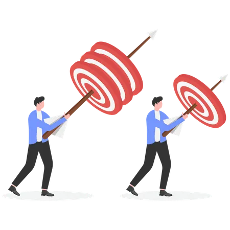 Businessman hits three targets with long arrow while another businessman can only hit one target  Illustration