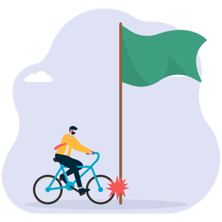 Businessman hitting bicycle with green flag  Illustration