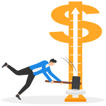 Businessman hitting financial success machine  Illustration