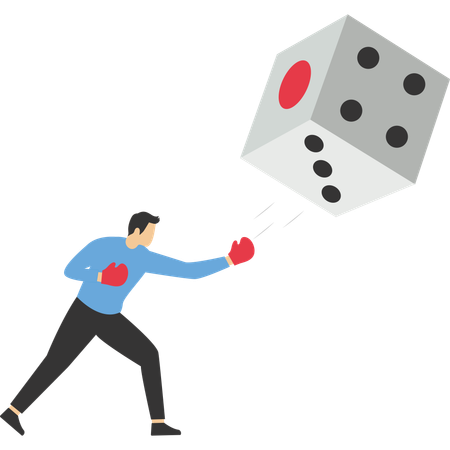 Businessman hitting huge dice  Illustration