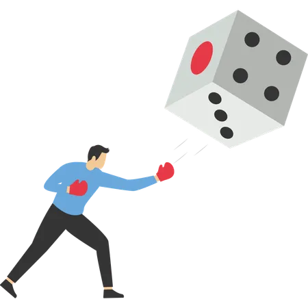 Businessman hitting huge dice  Illustration