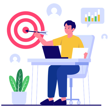 Businessman hitting marketing goal accurately  Illustration