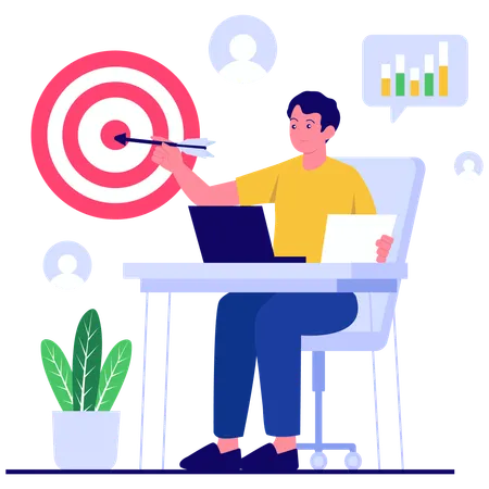 Businessman hitting marketing goal accurately  Illustration