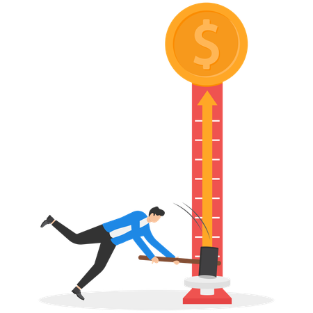 Businessman hitting success tester machine  Illustration