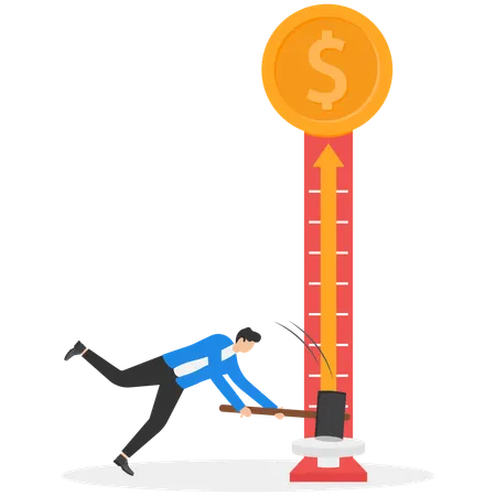 Businessman hitting success tester machine  Illustration