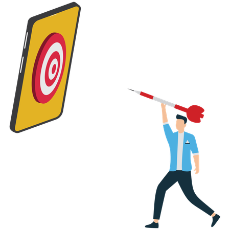 Businessman hitting the target on phone  Illustration