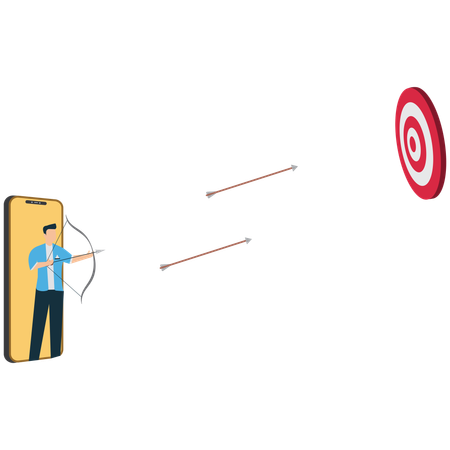 Businessman hitting the target through phone  Illustration