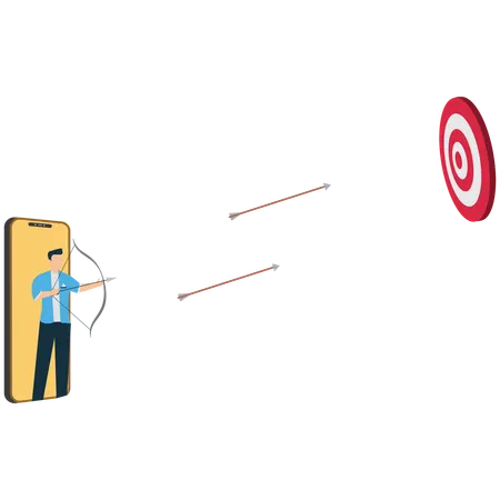 Businessman hitting the target through phone  Illustration