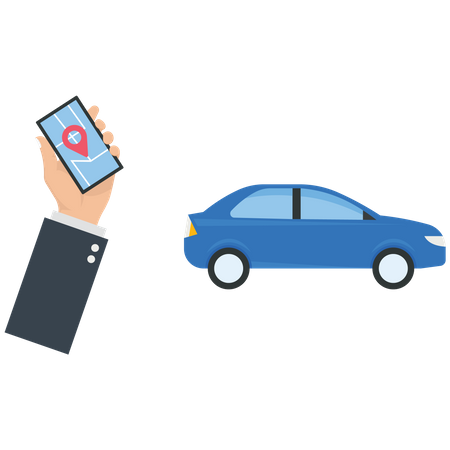 Businessman hold a mobile phone for use a car sharing  イラスト