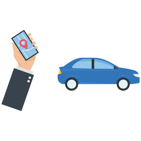 Businessman hold a mobile phone for use a car sharing  Illustration