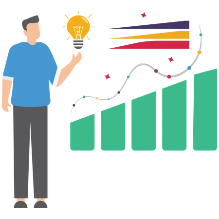 Businessman hold glowing lightbulb with data pattern symbolizing business intelligence for decision making  Illustration