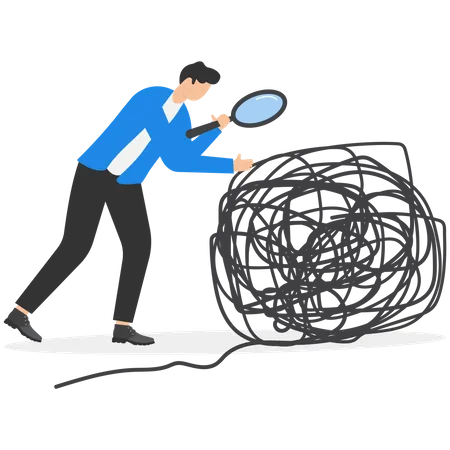 Vector Businessman Hold Magnifying Glass Looking At Big Scribble Roll Businessman Looking For The Source Of The Problem Problem Solving Concept Illustration Illustration