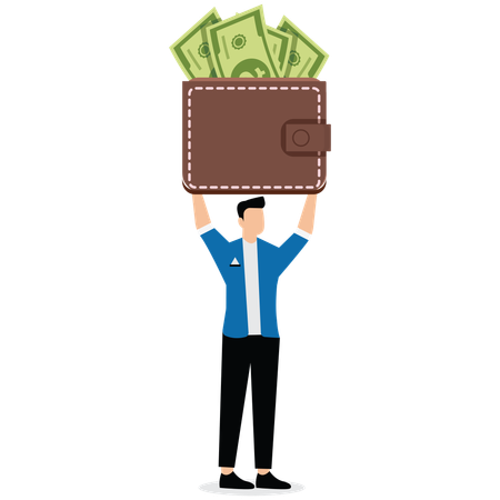 Businessman hold money with wallet banknotes  Illustration