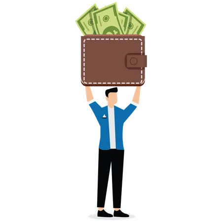 Businessman hold money with wallet banknotes  Illustration