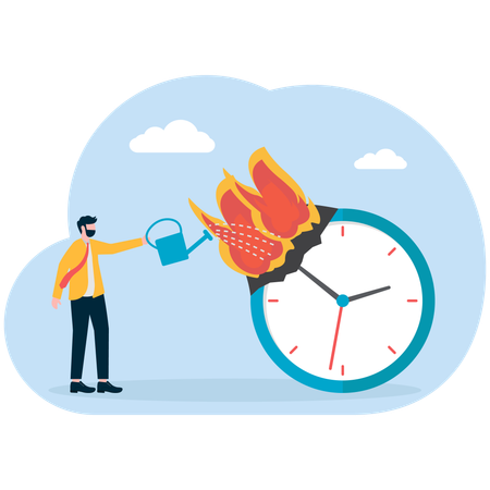 Businessman hold water can and Burning Time  Illustration