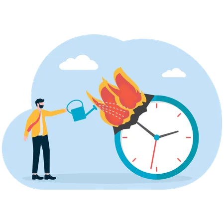 Businessman hold water can and Burning Time  Illustration