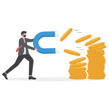 Business Man Holding A Big Magnet And Attracting Money Investment Attraction Concept Modern Vector Illustration Illustration