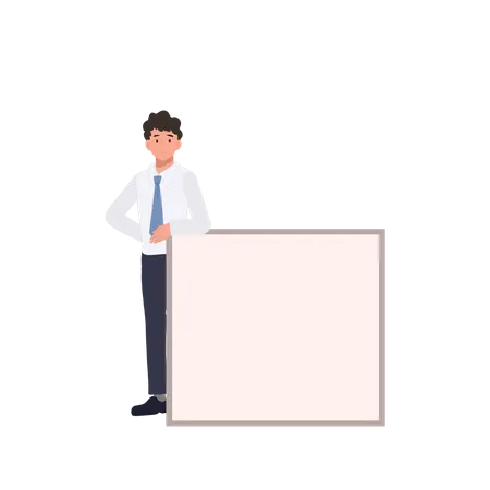 Businessman Holding A Blank Board Mock Up Copy Space Your Text Here Flat Vector Cartoon Illustration Illustration