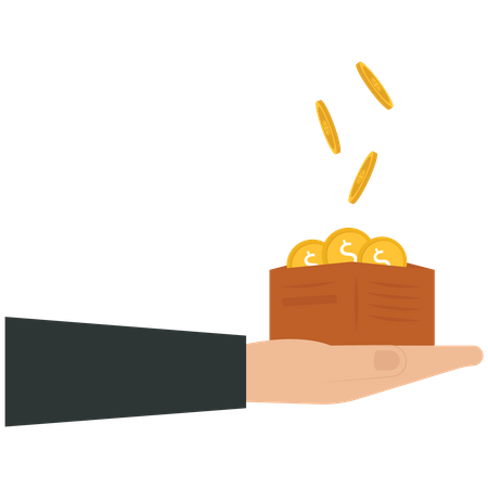 Businessman holding a dollar coin box  Illustration