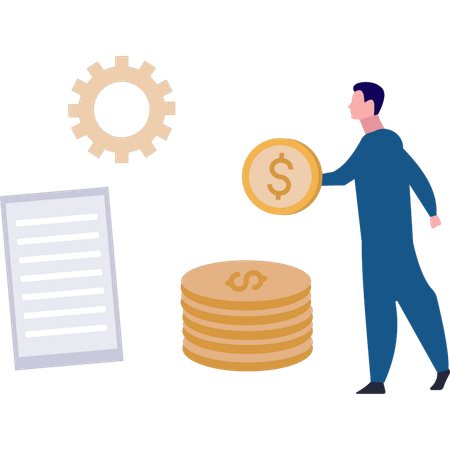 Businessman holding a dollar coin  Illustration