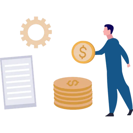 Businessman holding a dollar coin  Illustration