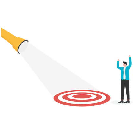 Businessman holding a flashlight helping businessman uncovering hidden target  Illustration