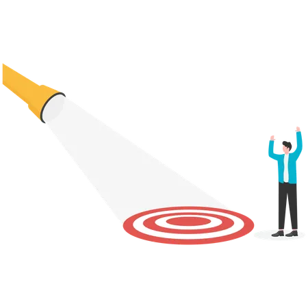 Businessman holding a flashlight helping businessman uncovering hidden target  Illustration