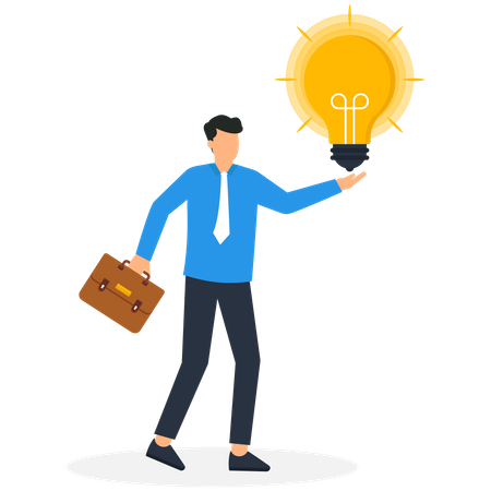 Businessman holding a glowing light bulb knowledge and creativity  Illustration