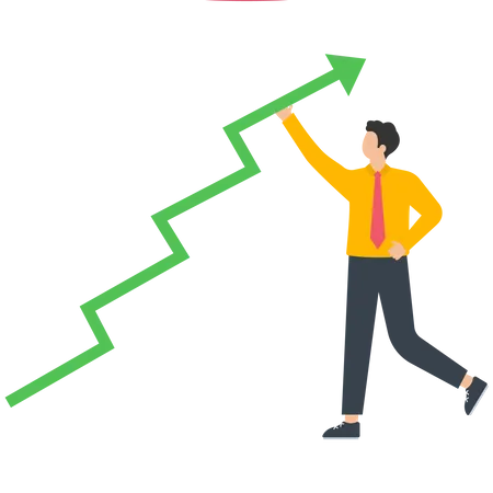 Businessman  holding a green arrow stock market graph  Illustration