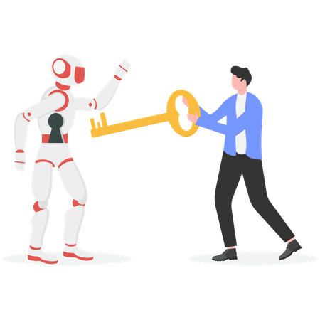 Businessman holding a key to unlock AI  Illustration