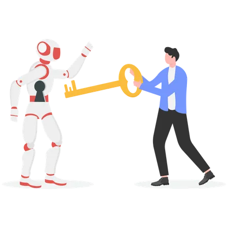 Businessman holding a key to unlock AI  Illustration