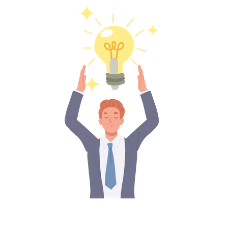 Businessman holding a large light bulbs Illustration