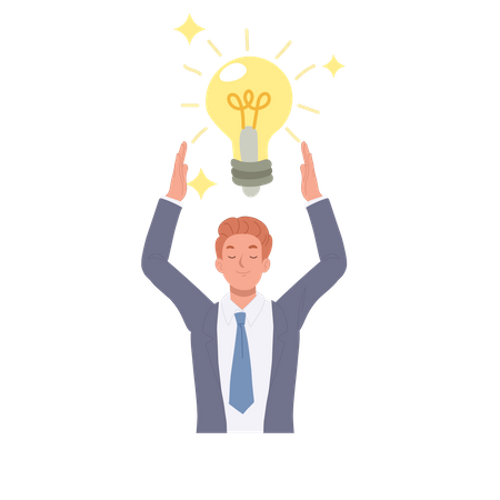 Businessman holding a large light bulbs  Illustration