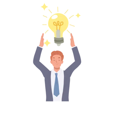 Businessman holding a large light bulbs  Illustration