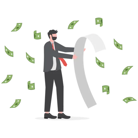 Businessman holding a long bill was shocked by the amount  イラスト