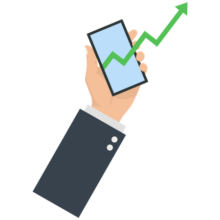 Businessman holding a mobile phone with an increase market graph  Illustration
