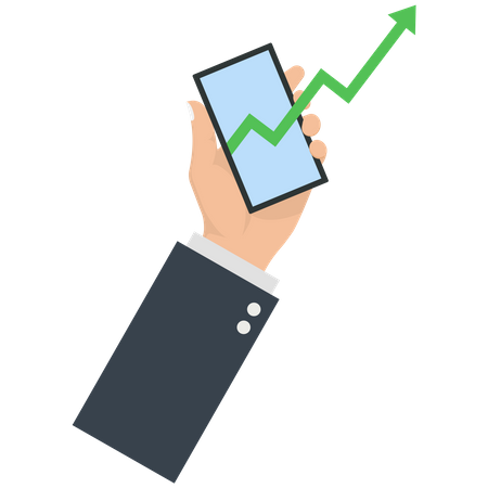 Businessman holding a mobile phone with an increase market graph  Illustration