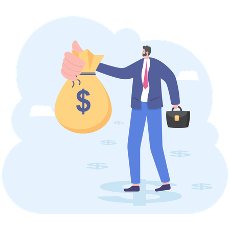 Businessman holding a money bag with dollar sign  Illustration