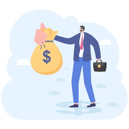 Businessman holding a money bag with dollar sign  Illustration