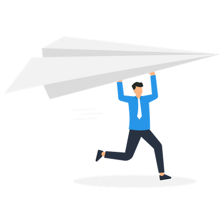 Businessman holding a paper plane Support  Illustration