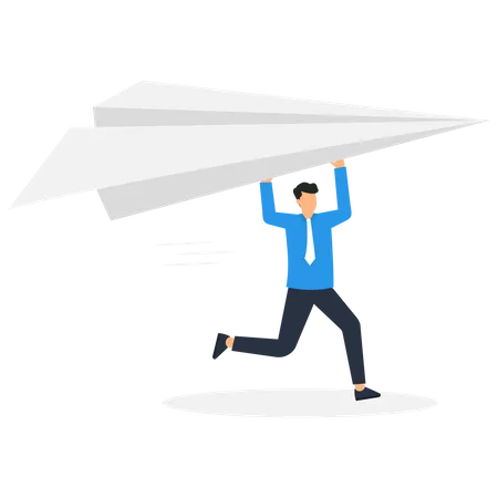 Businessman holding a paper plane Support  Illustration