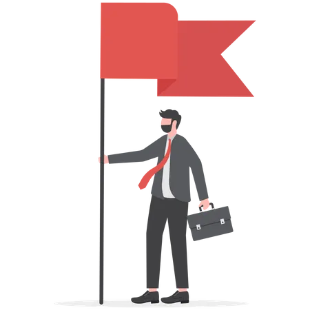 Businessman Holding A Red Flag And Showing Thumbs Up Gesture Winner Idea Illustration