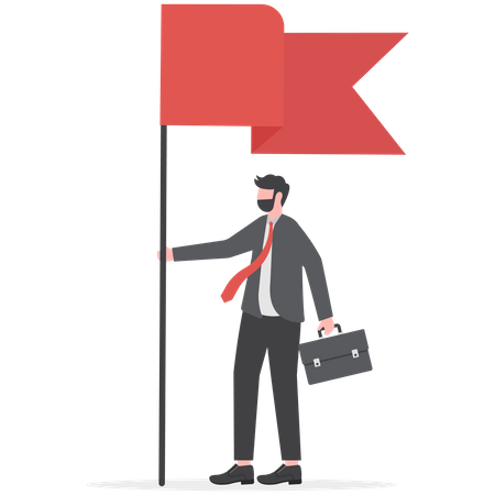 Businessman holding a red flag and showing thumbs up gesture  Illustration