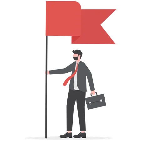 Businessman holding a red flag and showing thumbs up gesture  Illustration