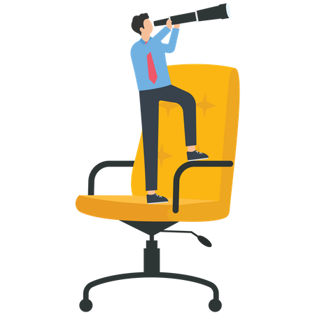 Businessman holding a telescope standing on a chair looking new job  Illustration