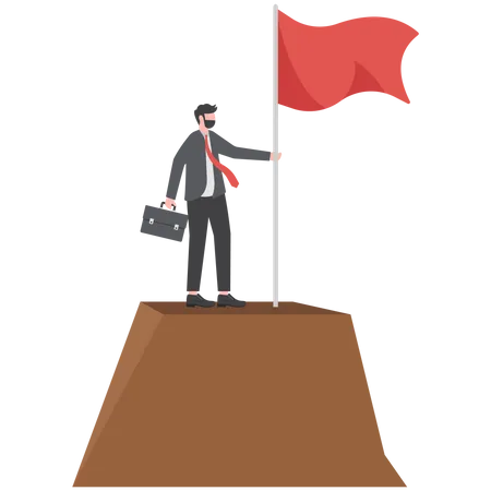 Businessman Holding A Victory Flag Successful Woman Business Successful And Leadership Concept Illustration