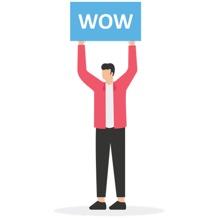 Businessman holding a wow promotion sign  Illustration